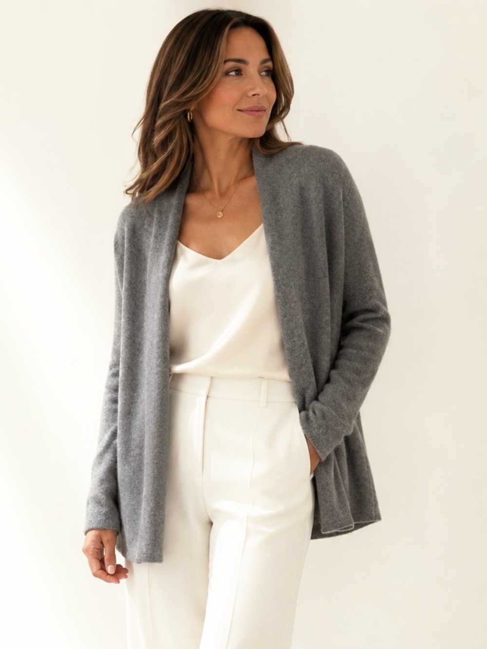 100% Cashmere 41 Hawthorn Gray Open Front Cardigan